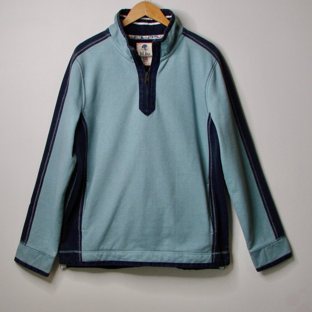 Fat Face Airlie Quarter Zip Sweatshirt Top Blue Panel Cotton Fleece Size Large